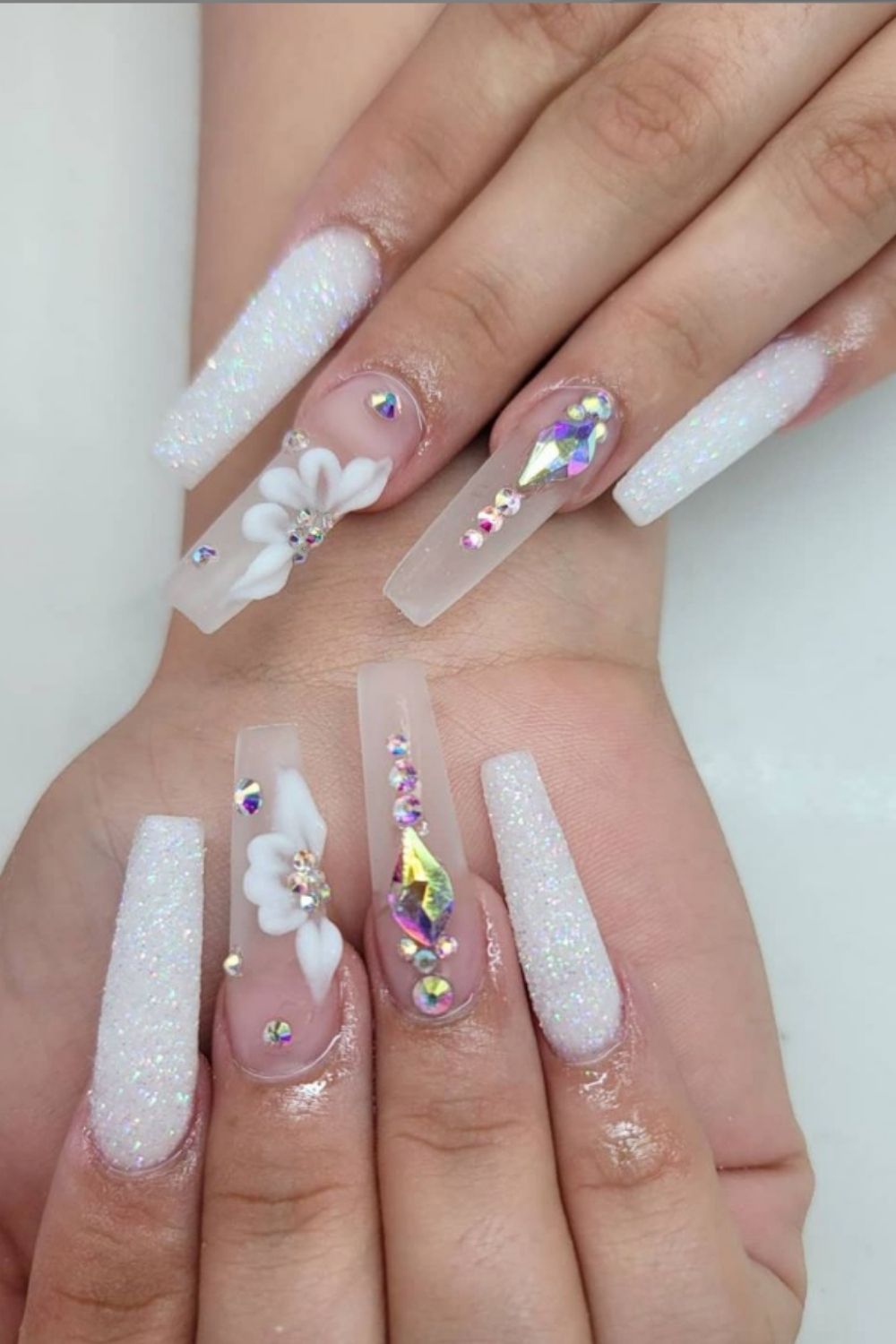 40 Acrylic White Coffin Nails For Prom Nail Design 2021!