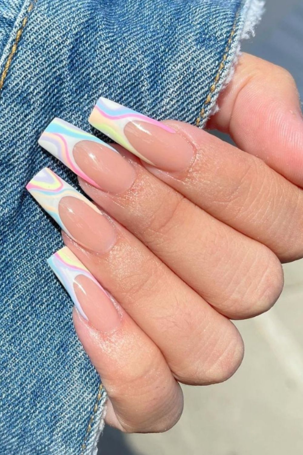 Coffin nails French tip | Trendy Summer nail designs and nail polishes 