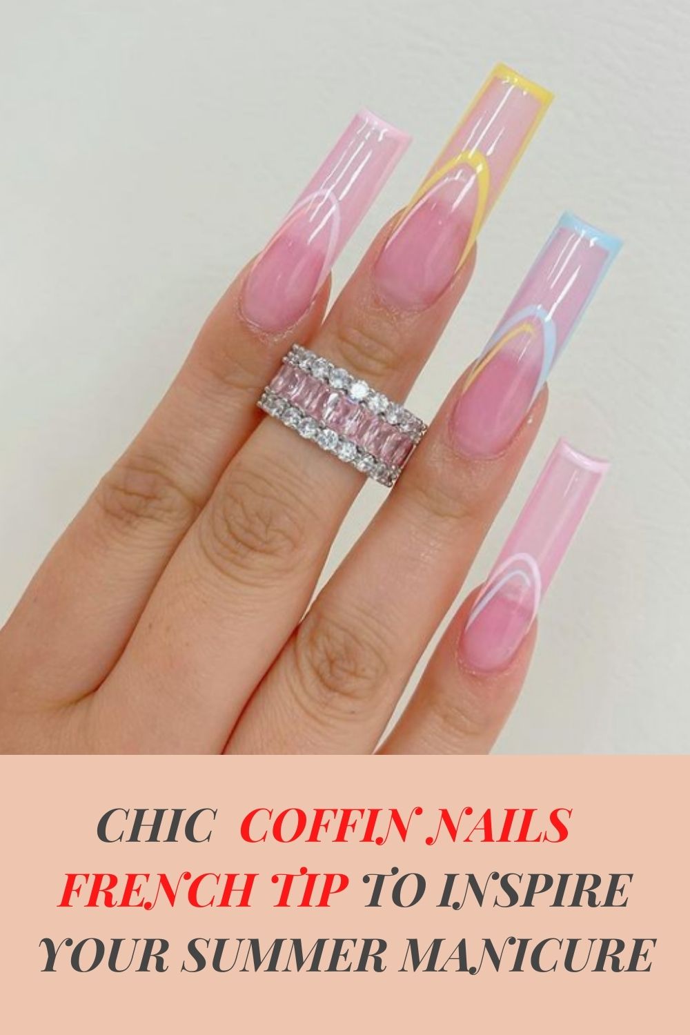 Coffin nails French tip | Trendy Summer nail designs and nail polishes 