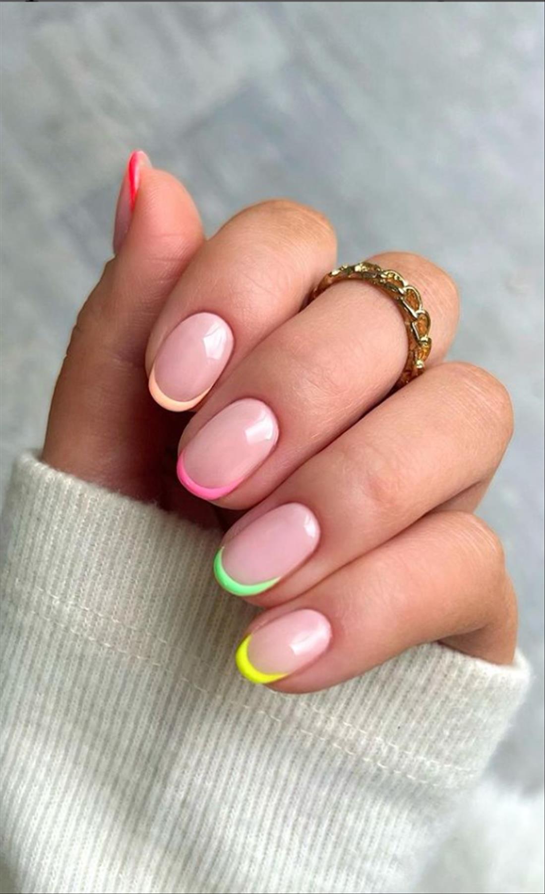 cute short french tip nails design with square and ovel nails  2022