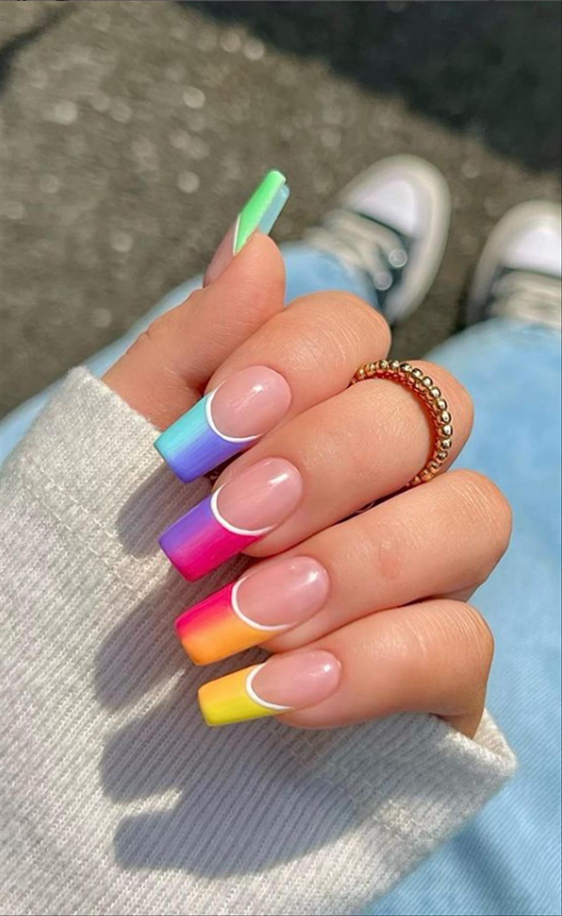 cute short french tip nails design with square and ovel nails  2022